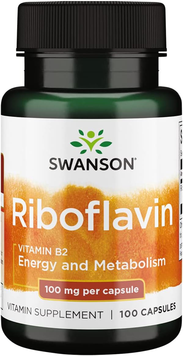 Swanson Vitamin B2 Supplement (Riboflavin) - Vitamin Supplement to Support Vision Health, Aid Thyroid Function, and Promote Energy Metabolism Support - (100 Capsules, 100mg Each)