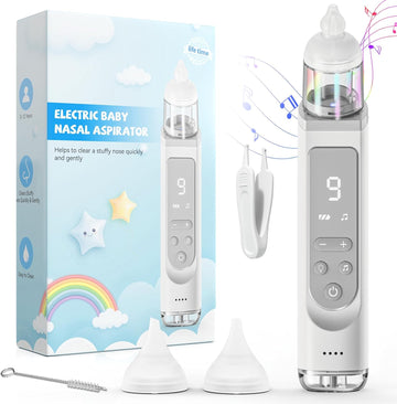 Nasal Aspirator for Baby, Baby Nose Sucker, Electric Nose Suction for Toddler with 3 Silicone Tips, 9 Adjustable Suction Levels, Light Soothing Function&Nursery Rhymes