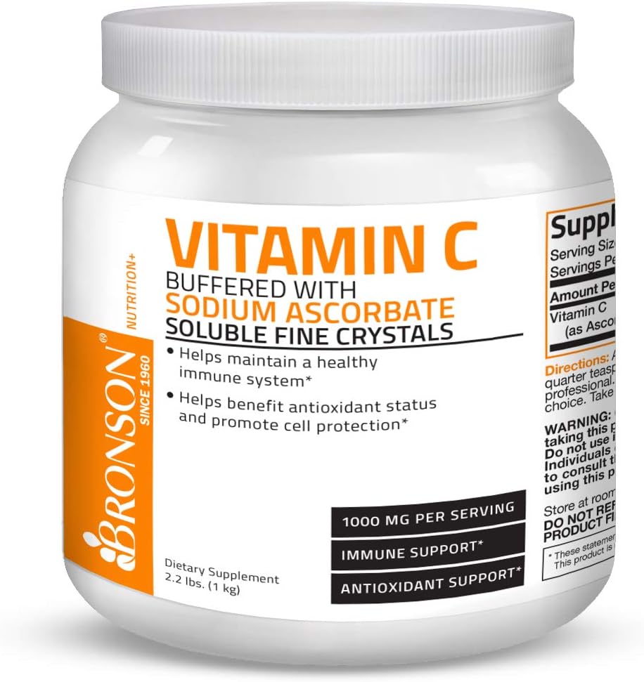 Buffered Vitamin C Powder Ascorbic Acid Buffered with Sodium Ascorbate Soluble Fine Crystals – Promotes Healthy Immune System and Cell Protection – Powerful Antioxidant - 1 Kilogram (2.2 Lbs) : Health & Household