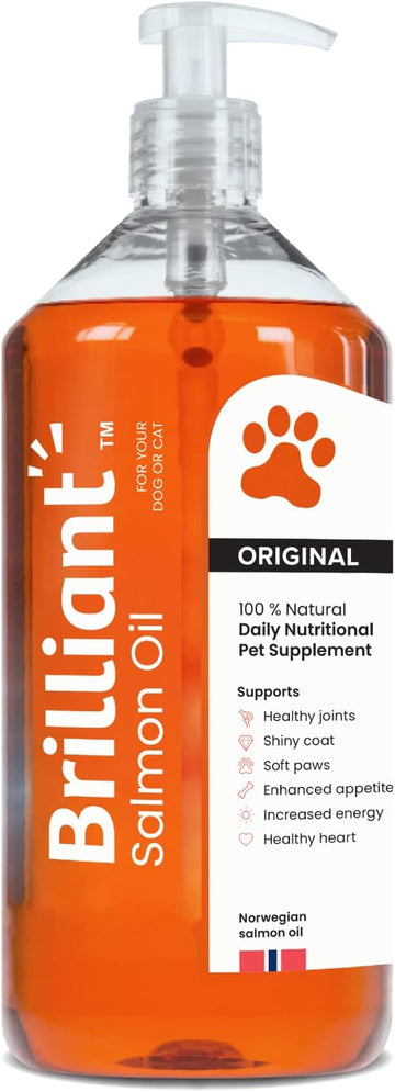 Brilliant Salmon Oil for Dogs, Cats & Puppies | Omega 3 Fish Oil Liquid Supplement with DHA, EPA Fatty Acids | Supports Skin and Coat, Immune System & Joint Function | Hofseth BioCare (34oz)