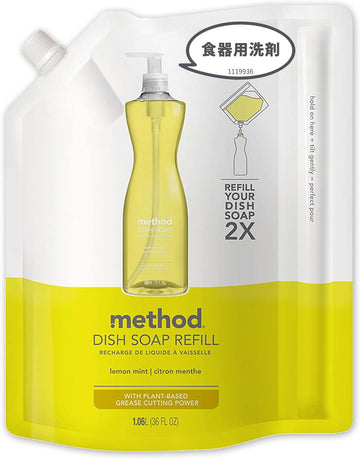 Method Gel Dish Soap Refill, Lemon Mint, Biodegradable Formula, Tough on Grease, 36 Fl Oz (Pack of 1)