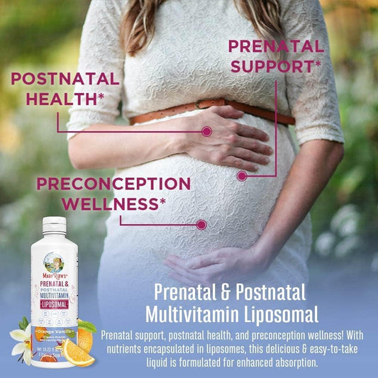 Maryruth Organics Prenatal & Postnatal Liposomal Multivitamin Women, Sugar Free Liquid Vitamin, For Pre-Conception, Pregnancy, Nursing, Vegan, Non-Gmo, Gluten Free, 1 Month Supply, 15.22 Fl Oz