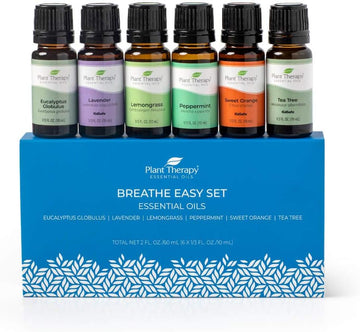Plant Therapy Breathe Easy Essential Oil Set - Lavender, Eucalyptus, Peppermint, Lemongrass, Orange Sweet, Tea Tree, 100% Pure, Aromatherapy, Therapeutic Grade 10 Ml (1/3 Oz)
