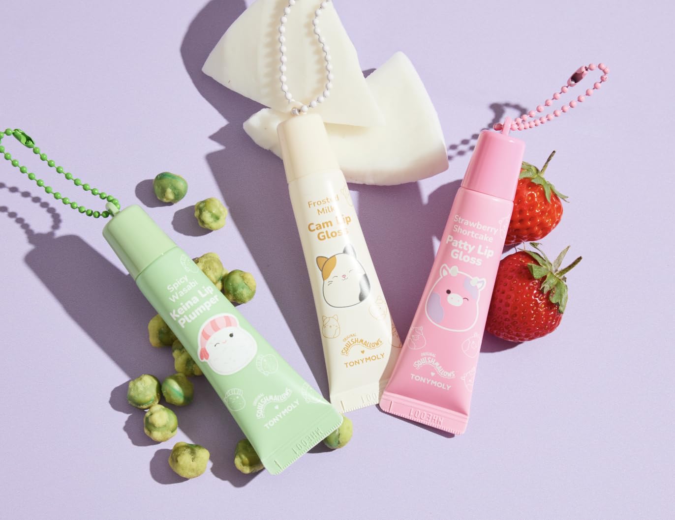 Tonymoly X Squishmallow Valentine Patty Keychain Strawberry Shortcake Lip Gloss - Sheer Pigmented Glossy Lip Stain, Hydrating Nourishing High Shine, Non-Sticky, Tinted Pink, 11Ml