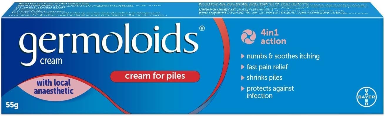 Germoloids Haemorrhoid Cream, Piles Treatment With Anaesthetic To Numb The Pain & Itch, 55 G, Pack Of 1, (Packing May Vary)