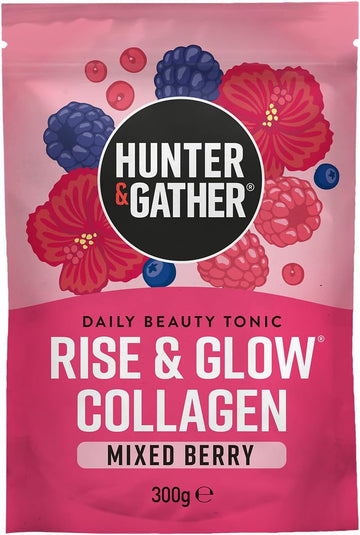 Hunter & Gather Rise & Glow Collagen Daily Beauty Tonic 300G - Mixed Berry - Wild Caught Marine Collagen - Real Food Ingredients With Hyaluronic Acid - Keto, No Added Sweeteners - Just Add Water
