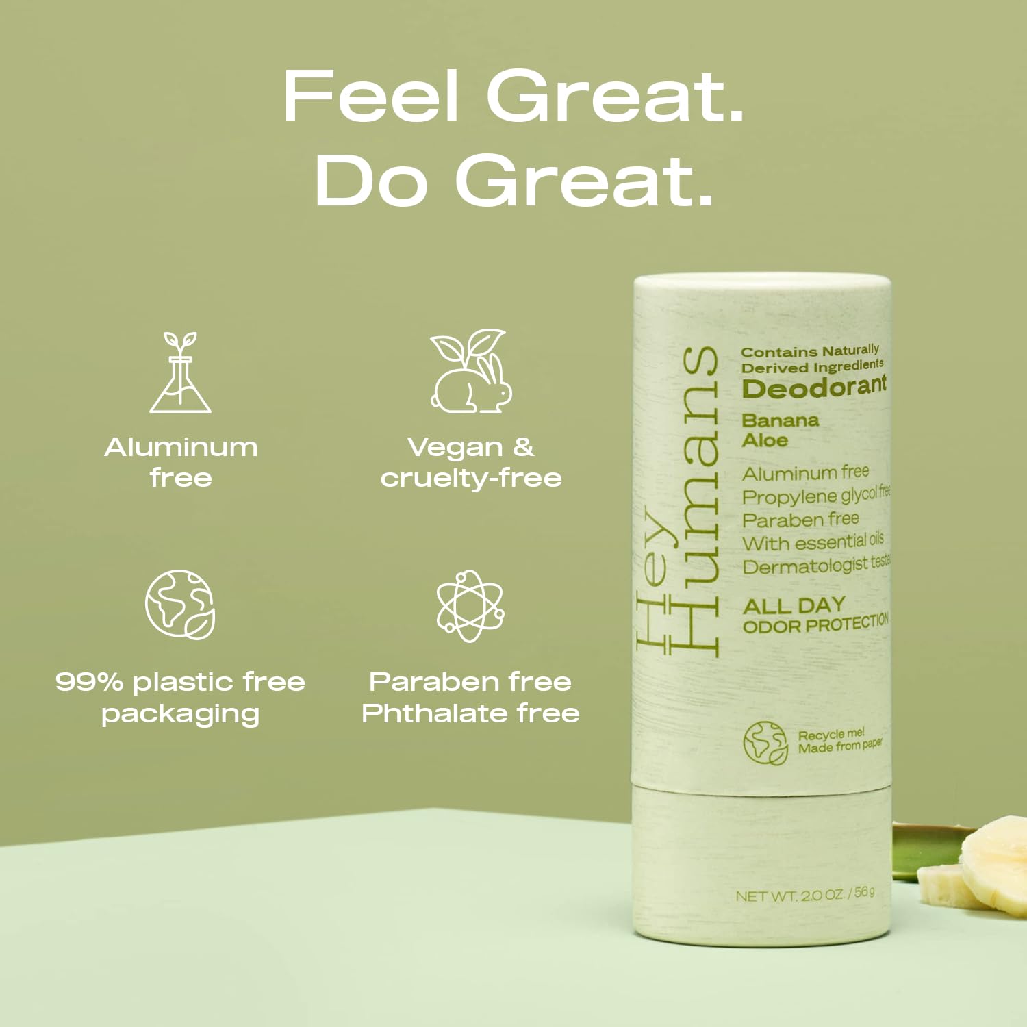 Hey Humans Deodorant, Aluminum Free Deodorant For Women And Men, Contains Naturally Derived Ingredients, All Day Odor Control, Refreshing Deodorant Essential Oils, Banana Aloe : Beauty & Personal Care