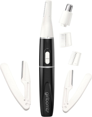 Conair Girlbomb All-In-1 Facial Hair Trimmer For Women - 9 Piece Kit With 2 Dermablades - Perfect For Face, Ear/Nose And Eyebrows - Battery-Powered