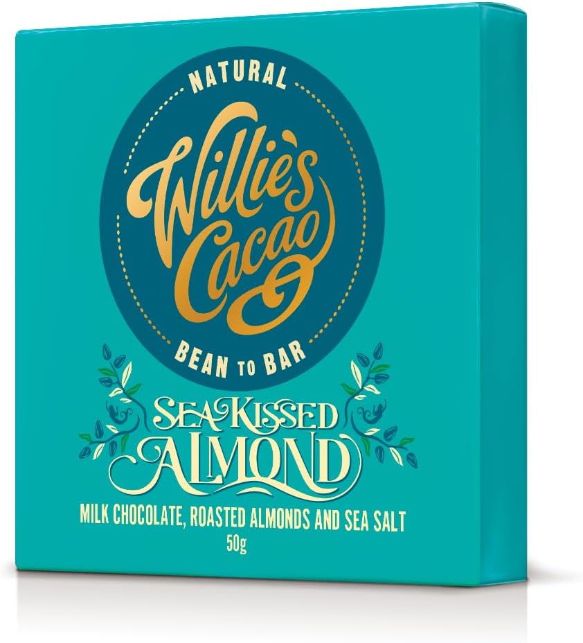 Willie's Cacao - Sea Kissed Almond milk chocolate bar - 44% Milk Chocolate with Roasted Almonds and Cornish Sea Salt - 50g - Artisan chocolate - Bean to bar : Amazon.co.uk: Grocery