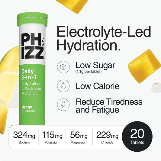 Phizz Electrolytes, Multivitamin & Hydration Tablets - 20 Effervescent Rehydration Electrolyte Tablets - 18 Vitamins & Minerals, Vitamin C, Vegan, Vegetarian & Low Calorie (Lemon)