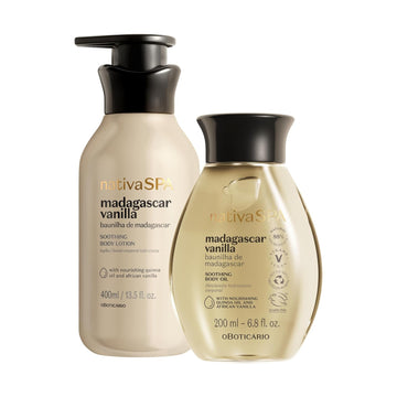 Nativa Spa By O Boticário, Vanilla Soothing Lotion & Oil Bundle: Madagascar Vanilla Body Lotion & Body Oil