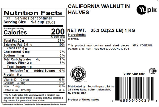 Yupik Raw California Walnuts, Halves & Pieces, 2.2 Lb, Kosher, Gluten-Free, Vegan, Unsalted Nuts, Unroasted, Source Of Omegas, Healthy Snacks, Nut Topping & Inclusion, Ideal For Baking & Cooking