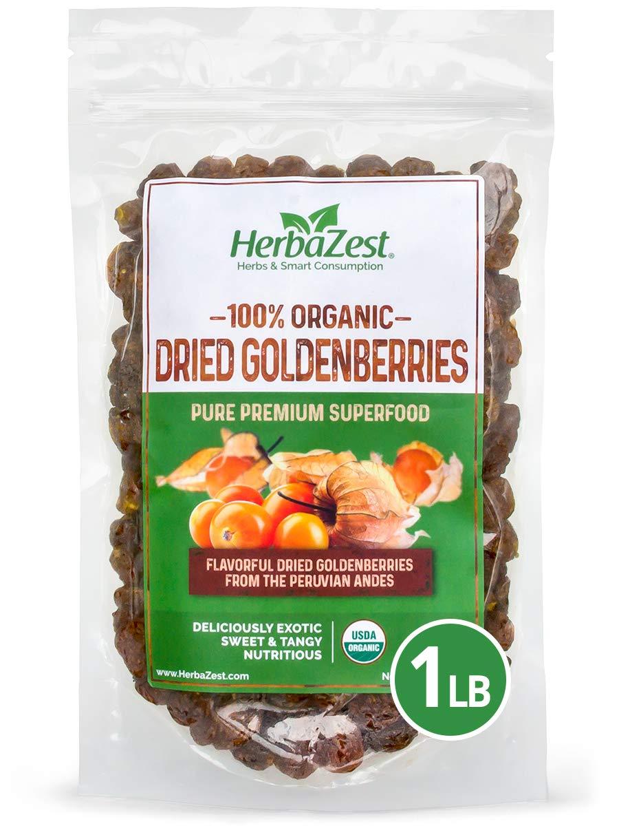 HerbaZest Goldenberries Dried Organic - 1 LB - USDA Certified, Vegan & Gluten Free Superfood - Perfect for Snacks, Baked Goods, Yogurt, Cereal & Smoothies