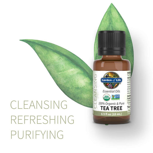 Garden Of Life Essential Oil, Tea Tree 0.5 Fl Oz (15 Ml), Usda Organic & Pure, Clean, Undiluted & Non-Gmo - For Diffuser, Aromatherapy, Meditation - Cleansing, Refreshing, Purifying (Pack Of 3)