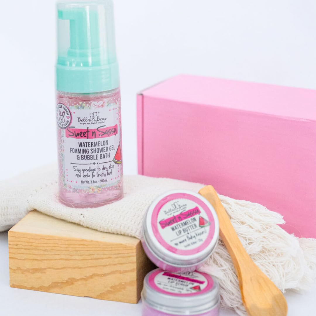 Bella & Bear Sweet 'N; Sassy Mini Bath & Body Gift Set With 2 In1 Foaming Shower Gel & Bubble Bath, Lip Scrub, Lip Butter - Great Gifts For Women : Beauty & Personal Care