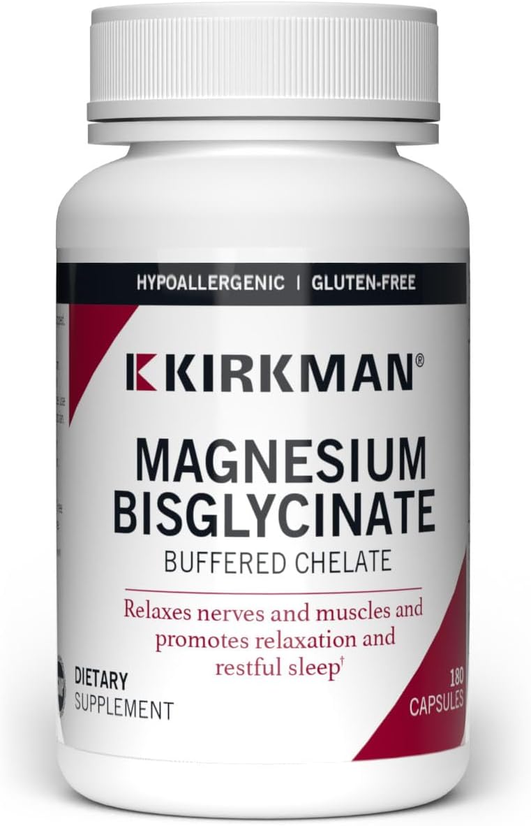 Kirkman - Magnesium Glycinate Buffered Chelate - 180 Capsules - Relaxes Nerves & Muscles - Promotes Restful Sleep - Hypoallergenic