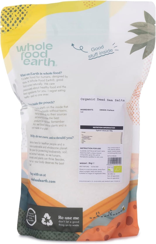Wholefood Earth Organic Dead Sea Salts – 3 Kg | Unrefined | Vegan | Certified Organic