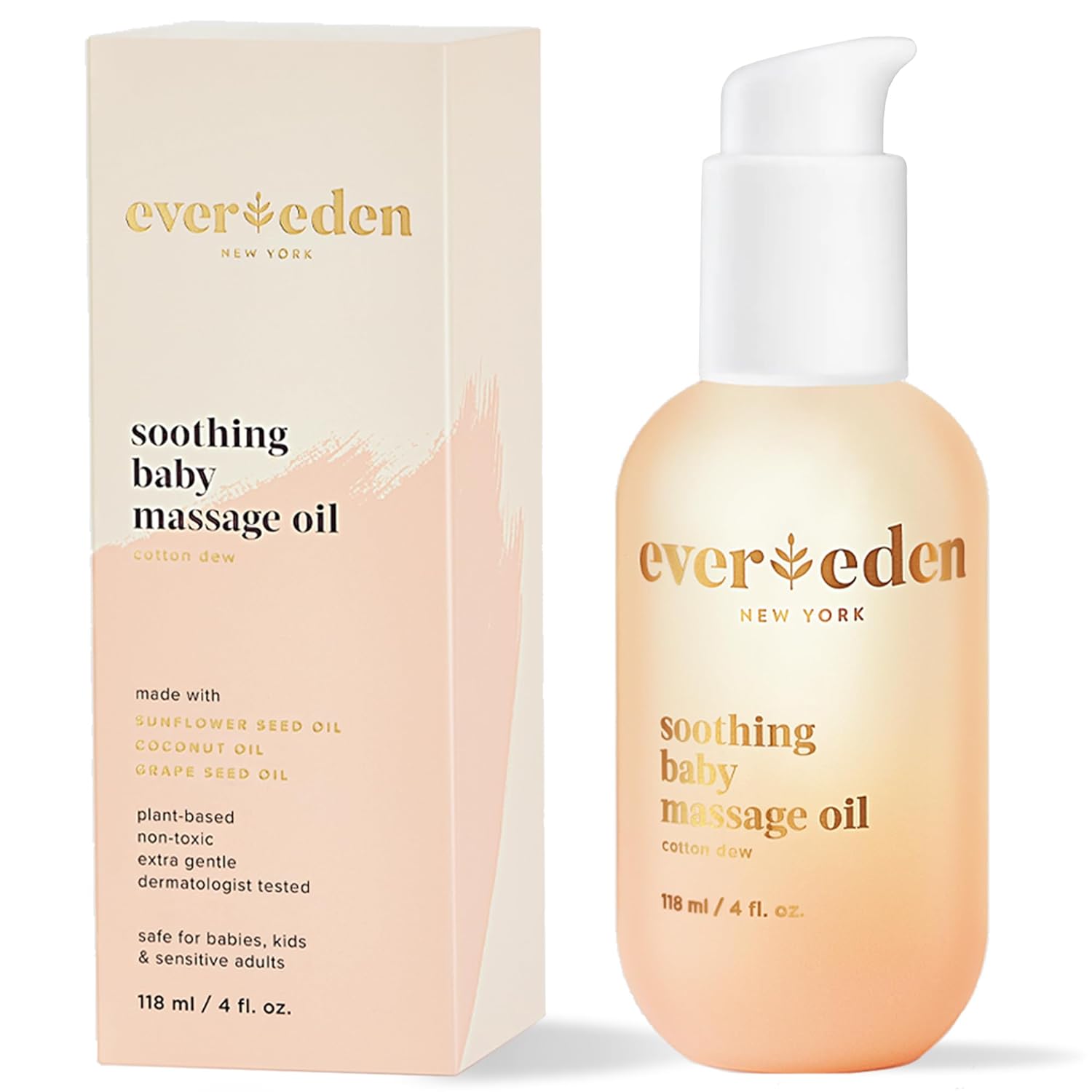Evereden Soothing Baby Massage Oil: Cotton Dew 4 fl oz. | Non-toxic and Clean Baby Care | Plant-based and Organic Ingredients | All Natural Fragrance