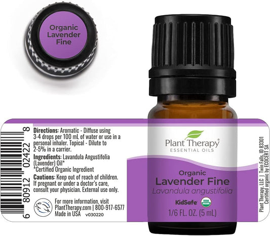 Plant Therapy Organic Lavender Fine 5 Ml (1/6 Oz) 100% Pure Usda Certified, Undiluted, Therapeutic Grade