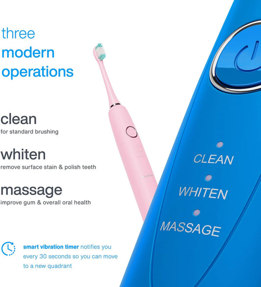 Aquasonic Vibe Duo - Dual Handle Ultra Whitening 40,000 Vpm Fast Charging Electric Toothbrushes - 3 Modes With Smart Timers - 10 Dupont Brush Heads & 2 Travel Cases Included