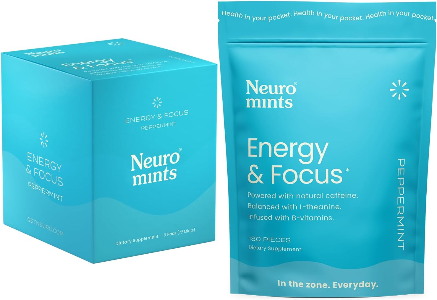 Neurogum Energy Caffeine Mints (252 Pieces) - Sugar Free With L-Theanine + Natural Caffeine + Vitamin B12 & B6 - Nootropic Energy & Focus Supplement For Women & Men - Peppermint Flavor