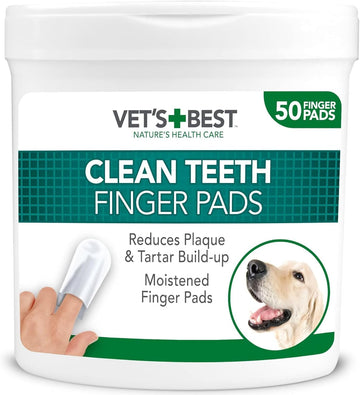 Vets Best Dental Care Finger Wipes | Reduces Plaque & Freshens Breath | Teeth Cleaning Finger Wipes for Dogs & Cats | 50 Disposable Wipes