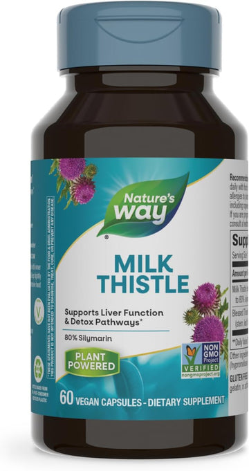 Nature'S Way Milk Thistle, Supports Liver Function & Detox Pathways*, 175 Mg Milk Thistle Seed Extract Standardized To 80% Silymarin Per Serving, Vegan, 60 Capsules (Packaging May Vary)