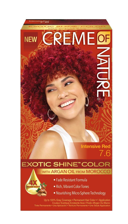 Exotic Shine Hair Color by Creme of Nature, 7.6 Intensive Red, with Argan Oil from Morocco, 1 Application : Chemical Hair Dyes : Beauty & Personal Care