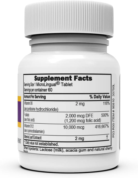 Superior Source No Shot Vitamin B12 Cyanocobalamin (10000 mcg), B6, Folic Acid, Quick Dissolve MicroLingual Tablets, 60 Count, Increase Energy, Healthy Heart, Boost Metabolism, Stress Support, Non-GMO