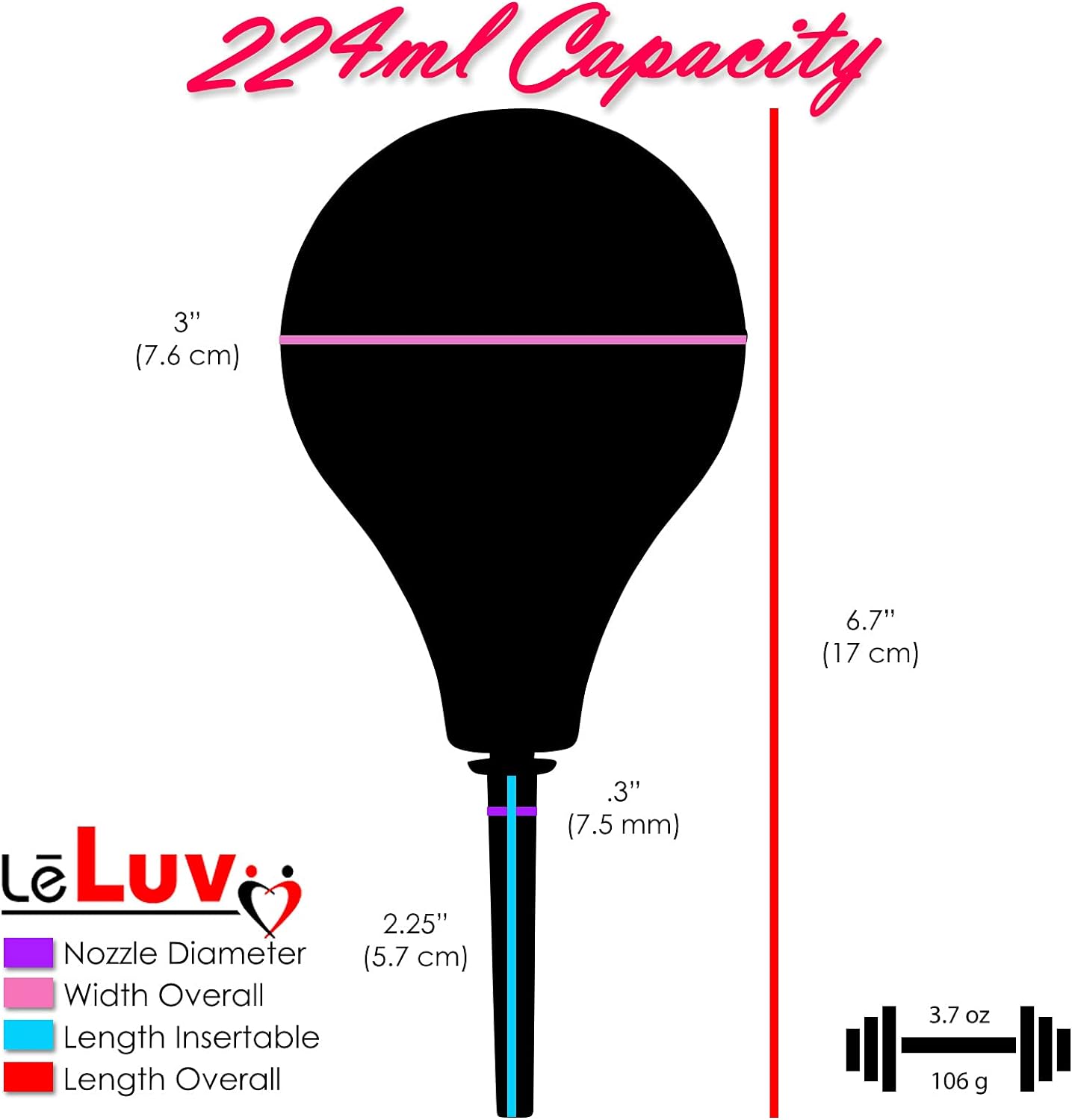 LeLuv 224 ml Douche Compact Travel-Friendly Dishwasher Safe Silicone and ABS Black : Health & Household