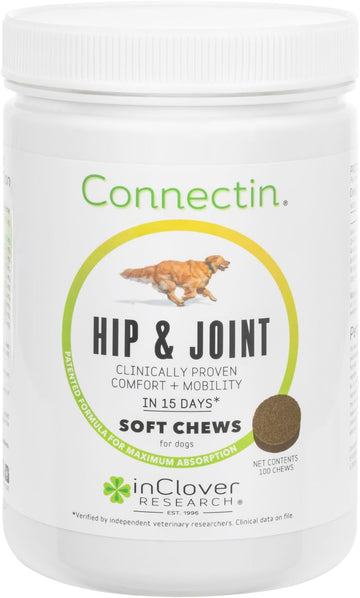 InClover Connectin Hip and Joint Supplement for Dogs. Combines Glucosamine, Chondroitin and Hyaluronic Acid with Herbs for Comfort and Mobility