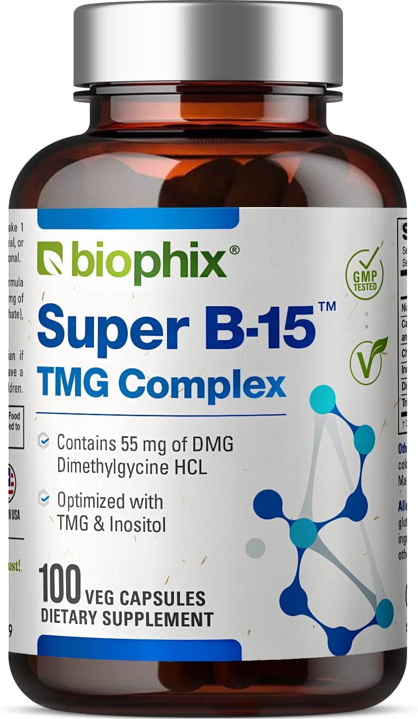 Biophix Super B-15 100 Vcaps - Niacin Calcium Choline Inositol Dmg Tmg - Supports Healthy Oxygen Energy Levels