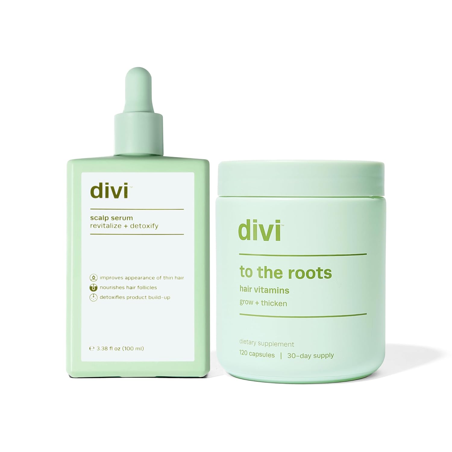 divi Hair Scalp Serum (100ml) and Hair Vitamins (30 Day Supply) Hair Bundle - For Women and Men - Revitalize and Balance Your Scalp - Nourishes and Helps Remove Product and Oil Buildup