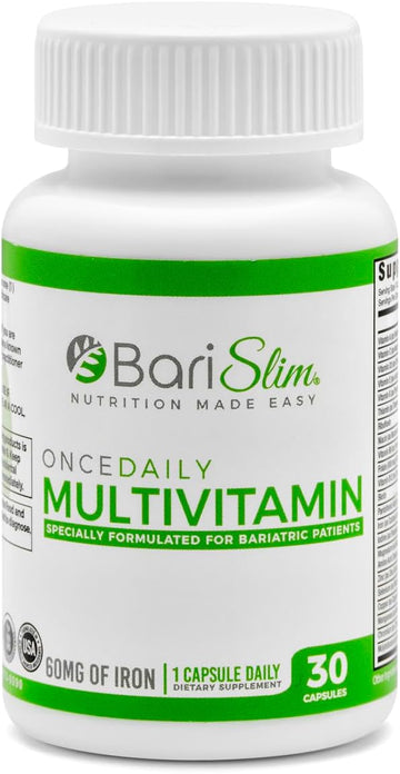 Once Daily Bariatric Multivitamin Capsule - 60mg of Iron - Bariatric Vitamin & Supplement for Post Bariatric Surgery Including Gastric Bypass & Gastric Sleeve | 30 Day Supply