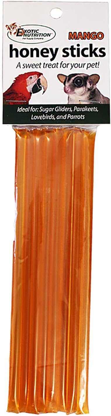 Honey Sticks - Mango Flavor (8 Sticks) - All-Natural Sweet Honey Treat - Made With Orange Blossom Honey - Sugar Gliders, Marmosets, Parrots, Canaries, Finches, Parakeets, Cockatiels, & Other Birds…