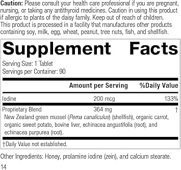 Standard Process Iodomere - Whole Food Metabolism And Thyroid Support With Echinacea Purpurea, Green Lipped Mussel, Organic Carrot, Organic Sweet Potato, And Iodine - 90 Tablets