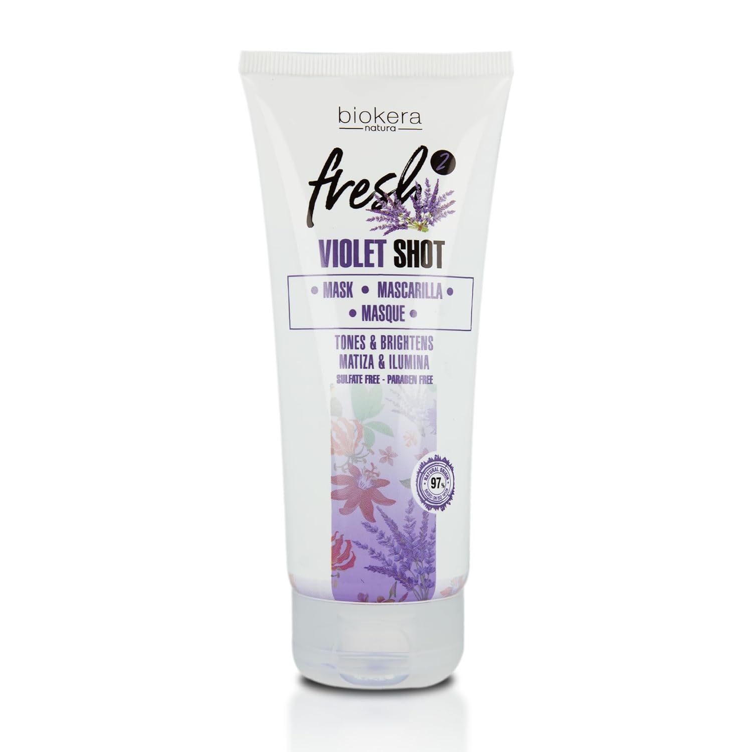 Salerm - Purple Mask - Biokera Fresh Violet Shot Mask - 200 Ml - For Blonde, Gray, Highlighted, Or Bleached Hair - Helps Neutralize Yellow Tones - Enhances Shine