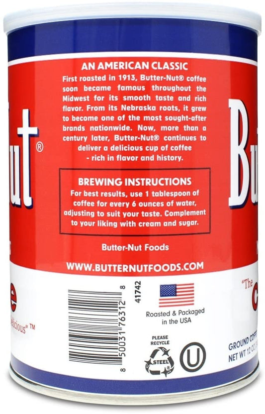 Butter-Nut Original Blend Ground Coffee, Medium Roast, 12 Ounce Steel Can (Pack Of 3)
