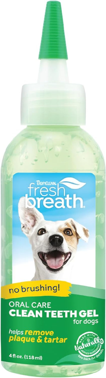TropiClean Fresh Breath Dog Teeth Cleaning Gel - No Brushing Dental Care - Breath Freshener Oral Care - Complete Dog Teeth Cleaning Solution - Helps Remove Plaque & Tartar, Original, 118ml?FBCTGLKT4Z
