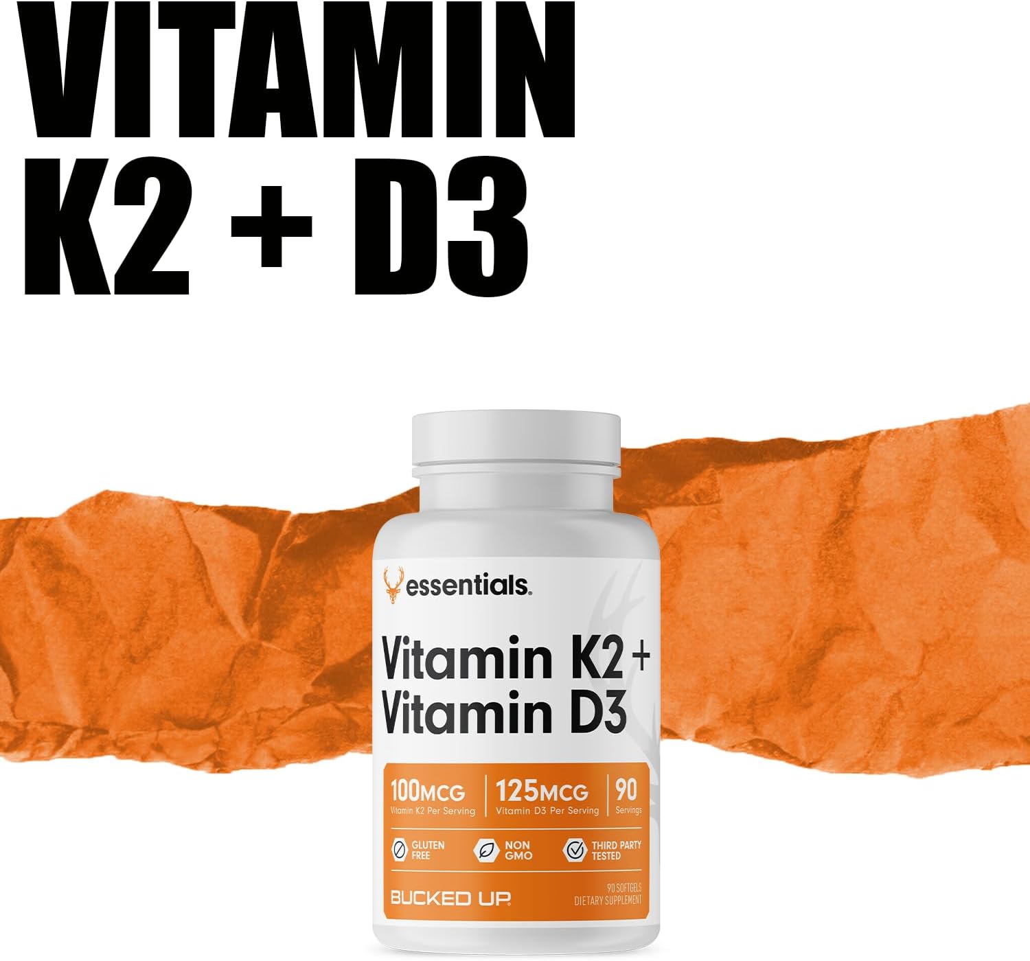 Bucked Up Vitamin K2 (100mcg) + Vitamin D3 (125mcg), Essentials (90 Servings, 90 Softgels) : Health & Household