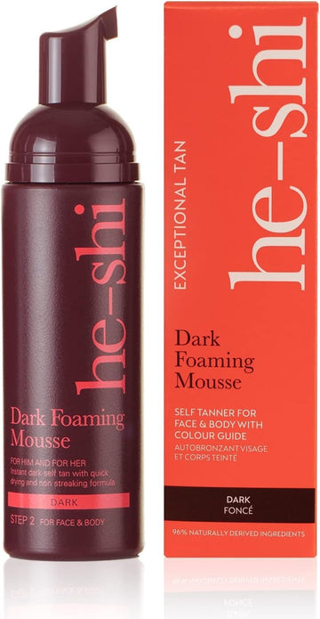 He-Shi Self Tan Dark Foaming Mousse - Fast Absorbing, Lightweight Fake Tanner For Ultra-Dark, Streak-Free - Vegan & Cruelty Free - Buildable Sun-Kissed Fake Tan
