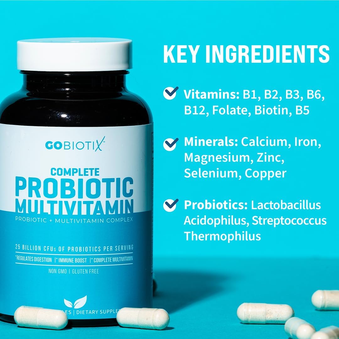 Gobiotix Multivitamin With Probiotics And Digestive Enzymes - 25 Billion Cfu - Digestive Health, Probiotics For Women And Men - Gluten Free Pills - 90 Capsules : Health & Household