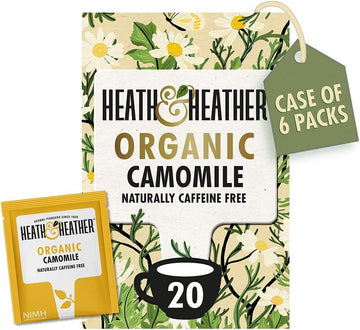 Heath & Heather Organic Camomile Teabags | Individually Wrapped Caffeine-Free Herbal Tea Infusion | 6 Packs Of 20, Total 120 Tea Bags