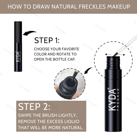 Kyda 2 Colors Liquid Freckle, Natural Freckle Makeup Pen, Longlasting Face Freckle Liquid Makeup, Soft Dot Sopt Pen Magic Freckle Color-Light Brown&Dark Brown