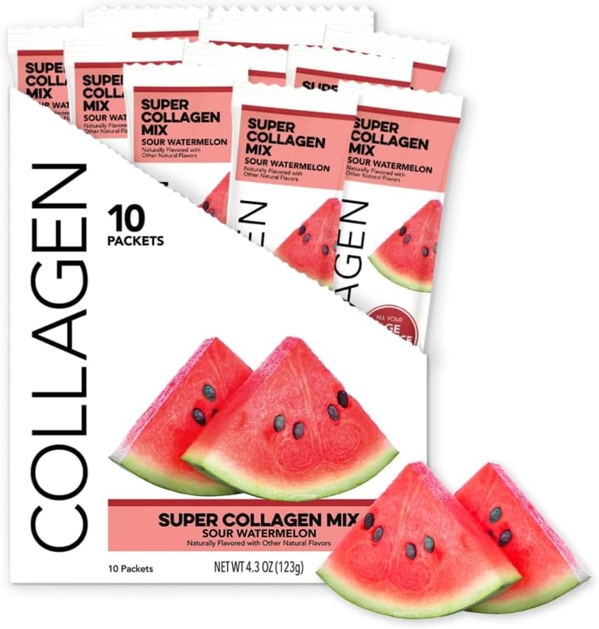 Clean Simple Eats Sour Watermelon Super Collagen, Grass-Fed, Hydrolyzed Types I, Ii, & Iii Collagen, 10 Servings