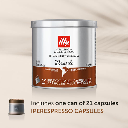 Illy Coffee Iperespresso Capsules - Single-Serve Coffee Capsules & Pods - Single Origin Coffee Pods – Brasile Roast With Notes Of Caramel - For Iperespresso Capsule Machines – 21 Count