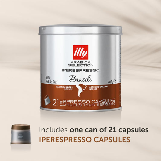 illy Coffee iperEspresso Capsules - Single-Serve Coffee Capsules & Pods - Single Origin Coffee Pods – Brasile Roast with Notes of Caramel - For iperEspresso Capsule Machines – 21 Count
