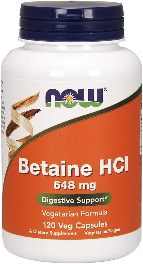 Now Foods Betaine HCl, 648 mg with 150 mg of Pepsin, 120 Capsules, 2 Pack