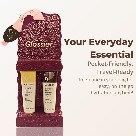 Glossier Limited Edition Balm Dotcom Duo - Holiday Lip Balm Set With Biscotti & Espresso Flavors, Moisturizing, Nourishing, Sheer Tints, 15Ml Each