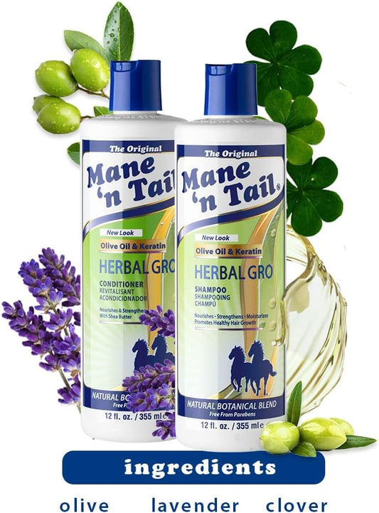 Mane 'N Tail Herbal Gro Shampoo And Conditioner Twin Pack, Nourishes And Strengthens, Olive Oil And Keratin, 355 Ml (Pack Of 1)